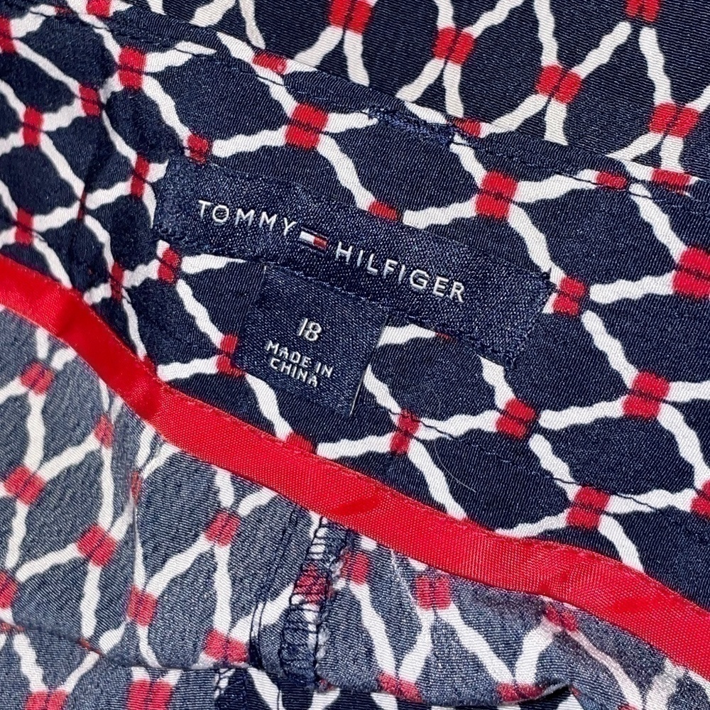 EUC Tommy Hilfiger Logo Navy Blue & Red Printed Wide Leg Pants Size 18 - Picture 4 of 7